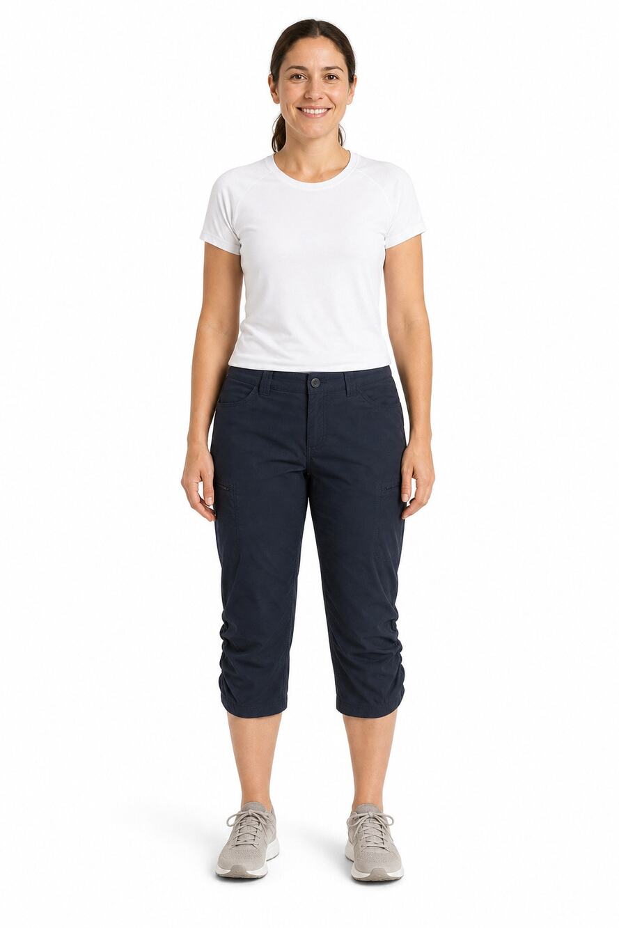 Eddie bauer sz 8 packable ruched active hiking pants capris navy blue EUC